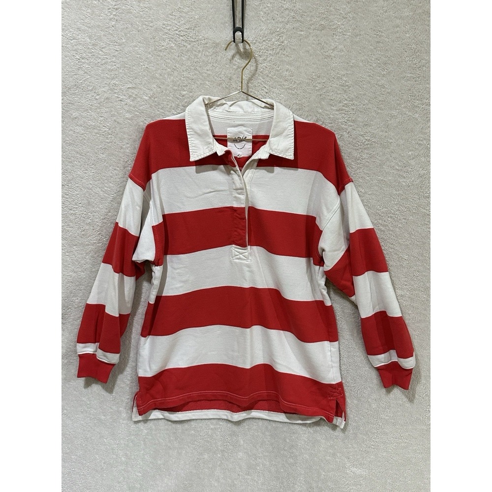 Aerie Women Small Prep Rally Rugby Sweatshirt Red White Striped Oversized Fit - Picture 1 of 9